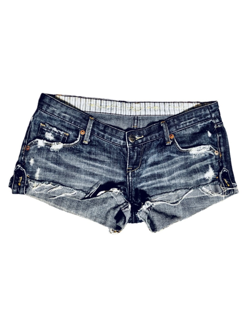 Vintage Ruehl Super Low Rise Distressed Jean Shorts Size 25 - Picture 2 of 10